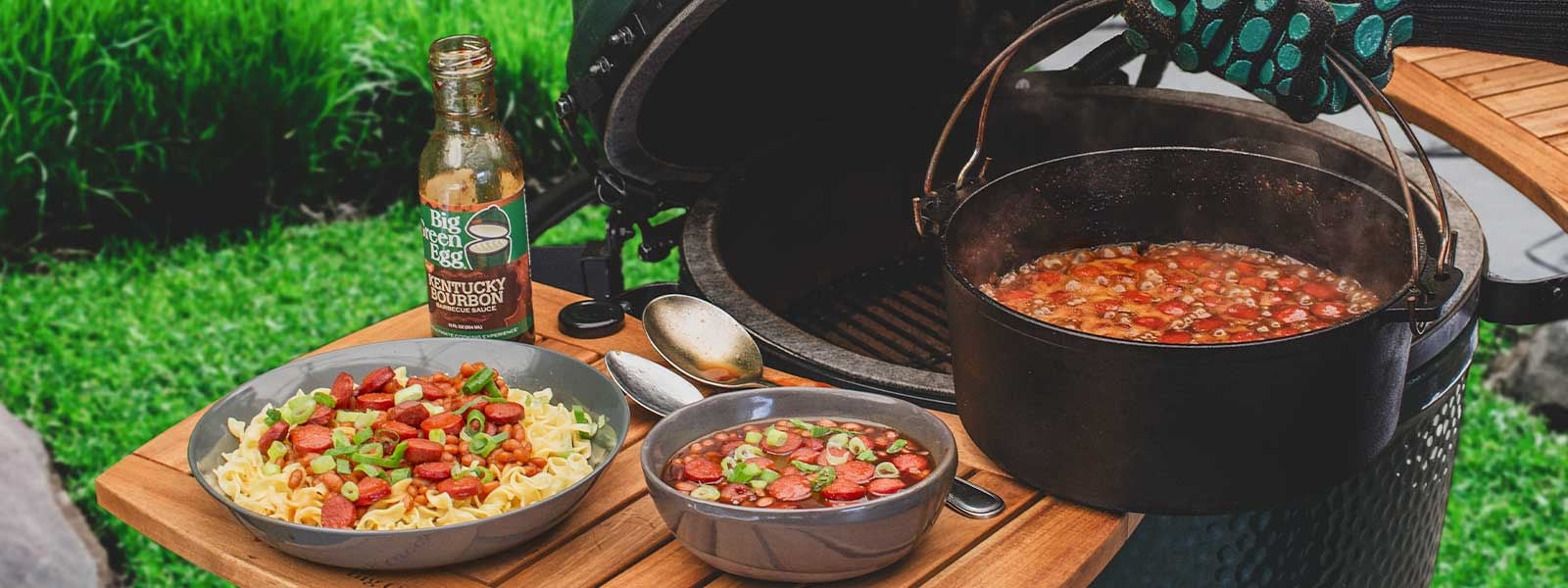 Beans and Franks on the Big Green Egg